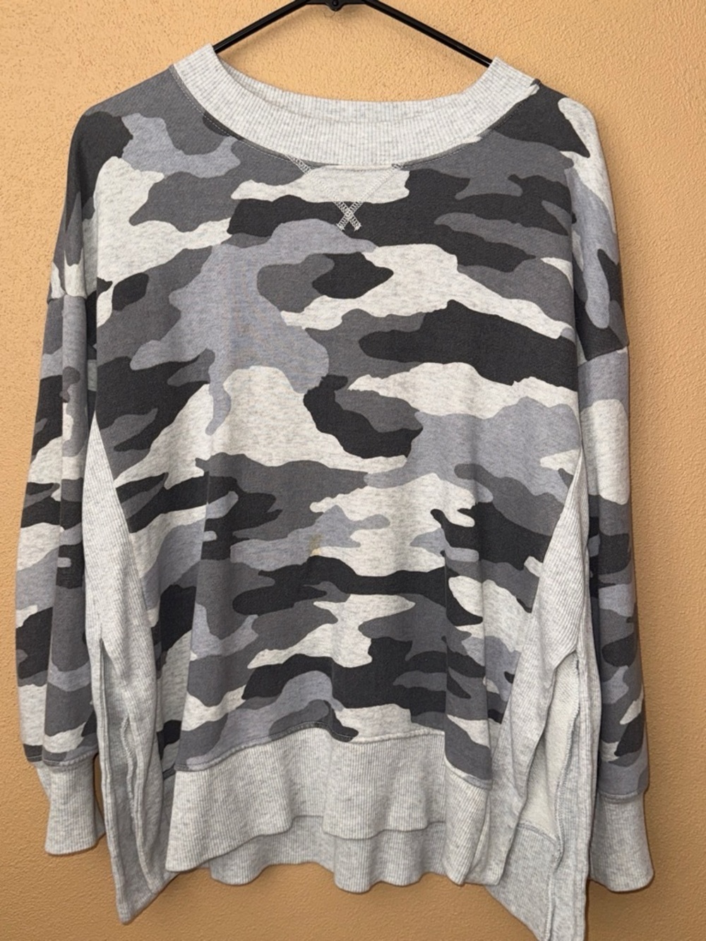 aerie Women's Grey Camo Crewneck Sweater